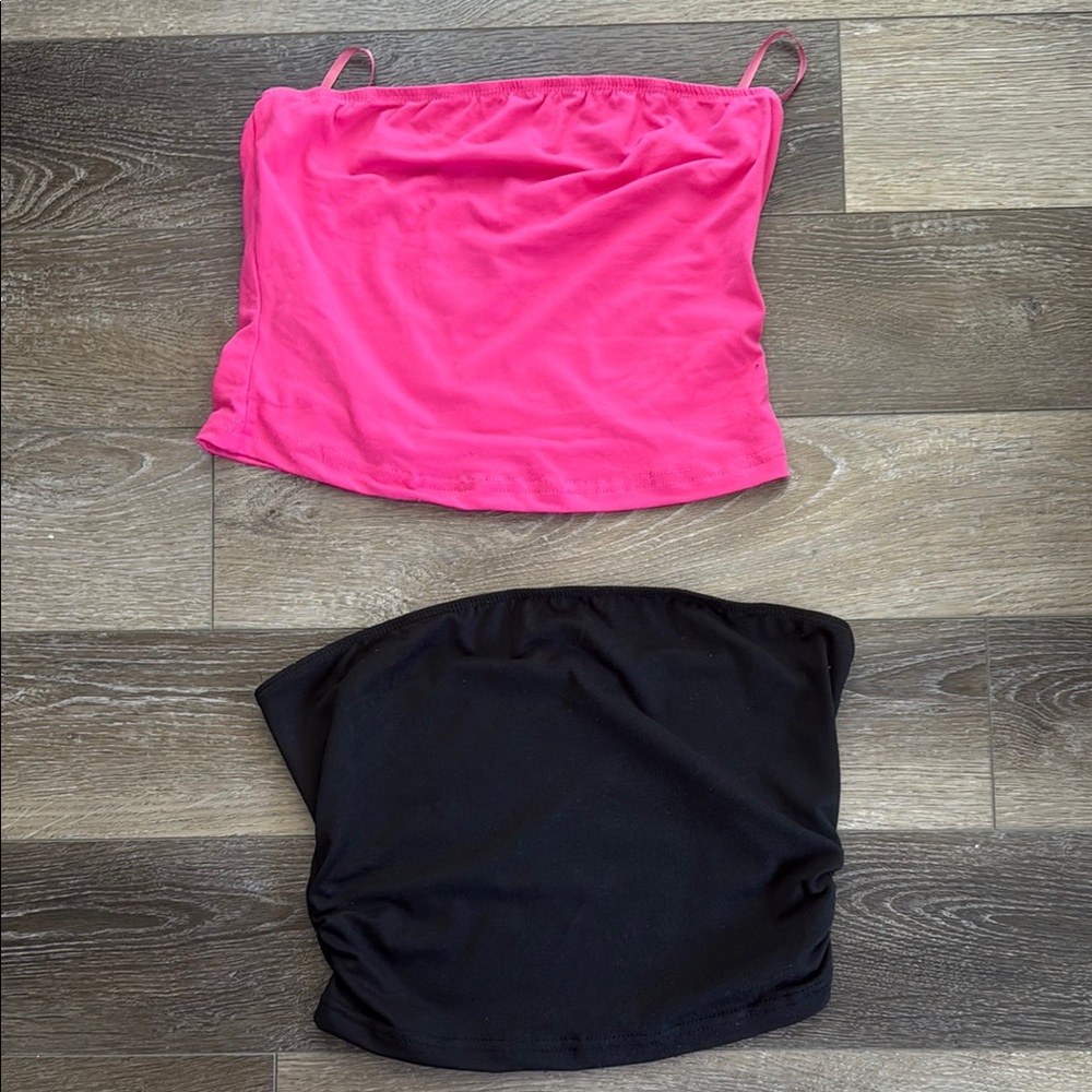 LARA Women's Pink and Black Tube Tops